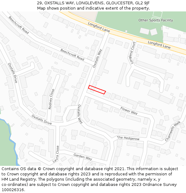 29, OXSTALLS WAY, LONGLEVENS, GLOUCESTER, GL2 9JF: Location map and indicative extent of plot