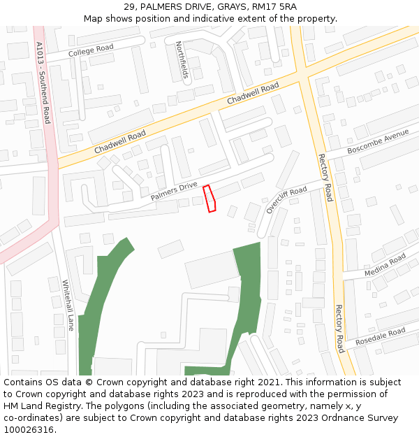 29, PALMERS DRIVE, GRAYS, RM17 5RA: Location map and indicative extent of plot