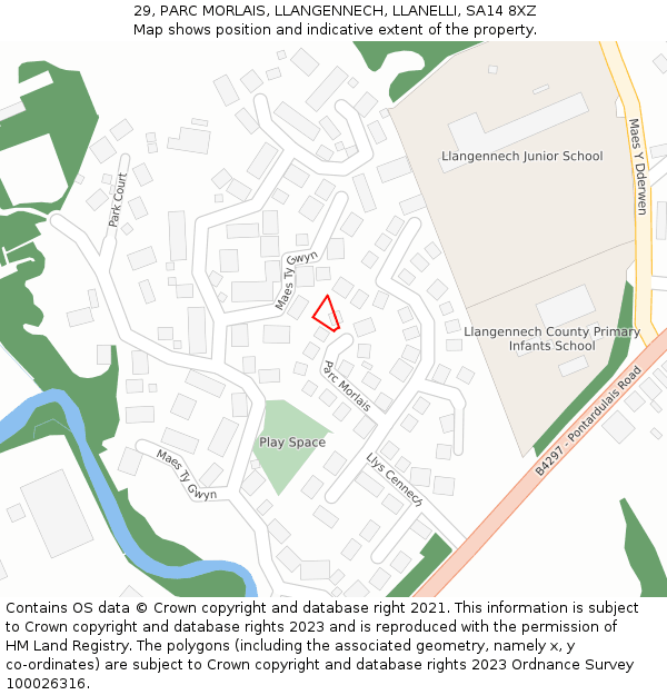 29, PARC MORLAIS, LLANGENNECH, LLANELLI, SA14 8XZ: Location map and indicative extent of plot