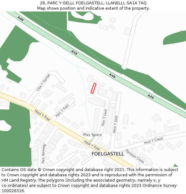 29, PARC Y GELLI, FOELGASTELL, LLANELLI, SA14 7AQ: Location map and indicative extent of plot