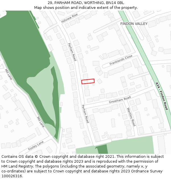 29, PARHAM ROAD, WORTHING, BN14 0BL: Location map and indicative extent of plot