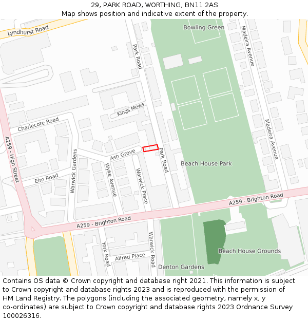 29, PARK ROAD, WORTHING, BN11 2AS: Location map and indicative extent of plot
