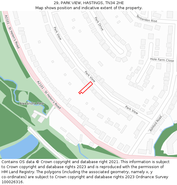 29, PARK VIEW, HASTINGS, TN34 2HE: Location map and indicative extent of plot