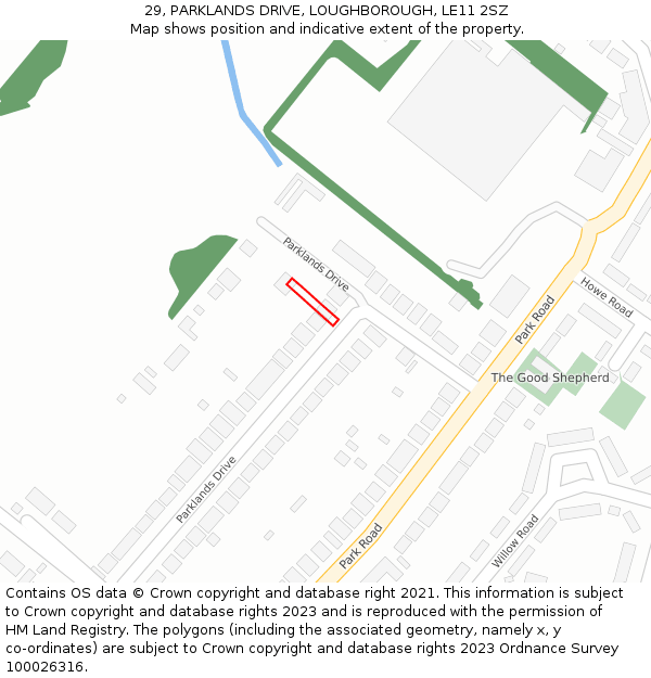 29, PARKLANDS DRIVE, LOUGHBOROUGH, LE11 2SZ: Location map and indicative extent of plot