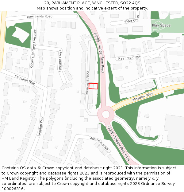 29, PARLIAMENT PLACE, WINCHESTER, SO22 4QS: Location map and indicative extent of plot