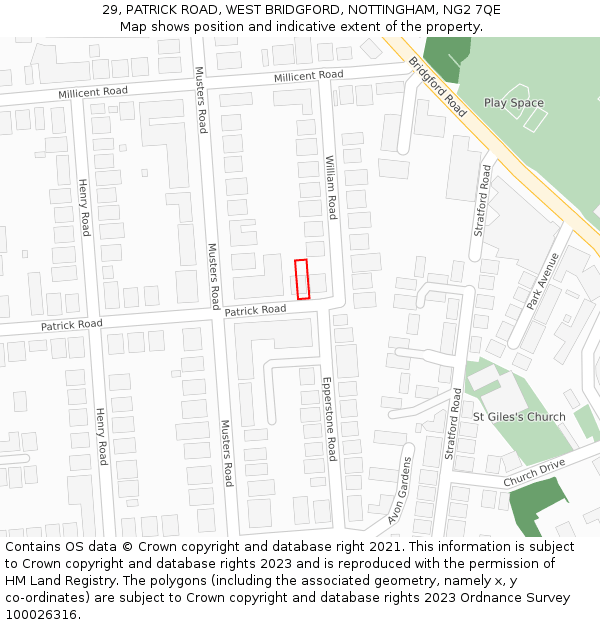 29, PATRICK ROAD, WEST BRIDGFORD, NOTTINGHAM, NG2 7QE: Location map and indicative extent of plot