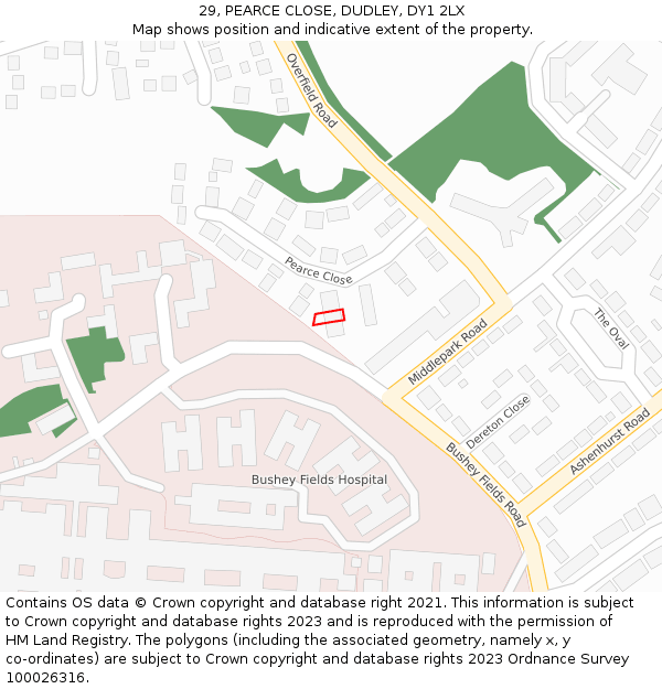 29, PEARCE CLOSE, DUDLEY, DY1 2LX: Location map and indicative extent of plot