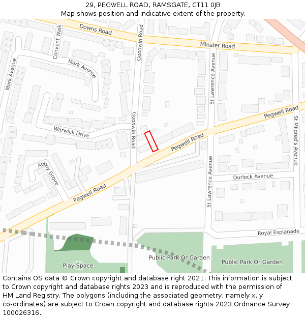 29, PEGWELL ROAD, RAMSGATE, CT11 0JB: Location map and indicative extent of plot