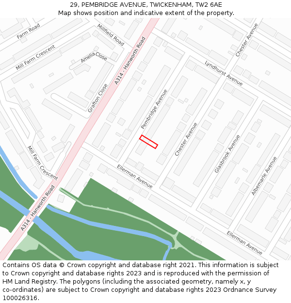 29, PEMBRIDGE AVENUE, TWICKENHAM, TW2 6AE: Location map and indicative extent of plot