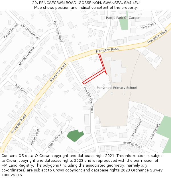 29, PENCAECRWN ROAD, GORSEINON, SWANSEA, SA4 4FU: Location map and indicative extent of plot