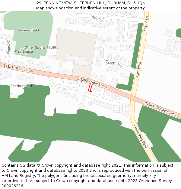 29, PENNINE VIEW, SHERBURN HILL, DURHAM, DH6 1QN: Location map and indicative extent of plot