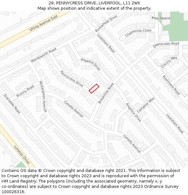 29, PENNYCRESS DRIVE, LIVERPOOL, L11 2WX: Location map and indicative extent of plot