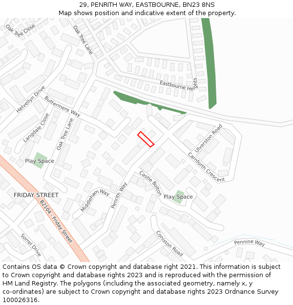 29, PENRITH WAY, EASTBOURNE, BN23 8NS: Location map and indicative extent of plot