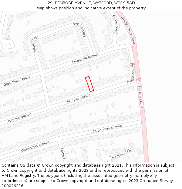 29, PENROSE AVENUE, WATFORD, WD19 5AD: Location map and indicative extent of plot