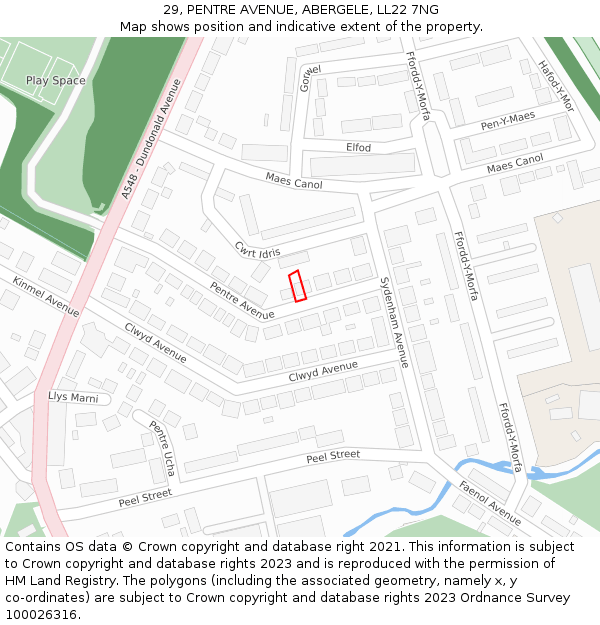 29, PENTRE AVENUE, ABERGELE, LL22 7NG: Location map and indicative extent of plot