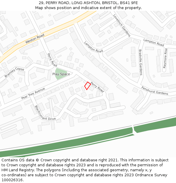 29, PERRY ROAD, LONG ASHTON, BRISTOL, BS41 9FE: Location map and indicative extent of plot