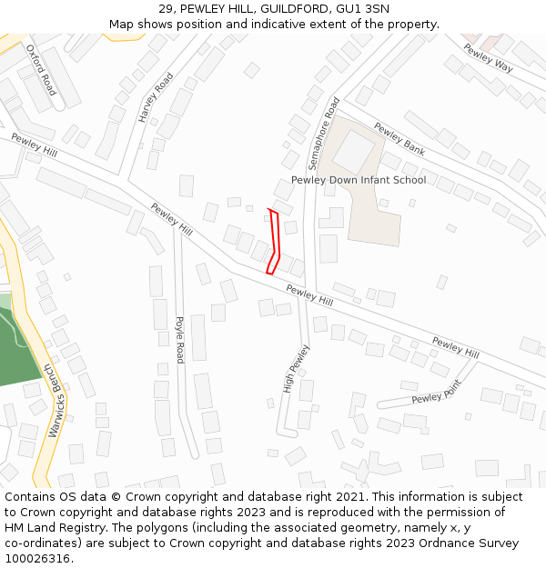 29, PEWLEY HILL, GUILDFORD, GU1 3SN: Location map and indicative extent of plot