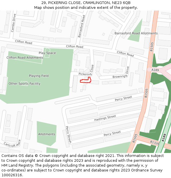 29, PICKERING CLOSE, CRAMLINGTON, NE23 6QB: Location map and indicative extent of plot