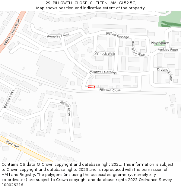 29, PILLOWELL CLOSE, CHELTENHAM, GL52 5GJ: Location map and indicative extent of plot