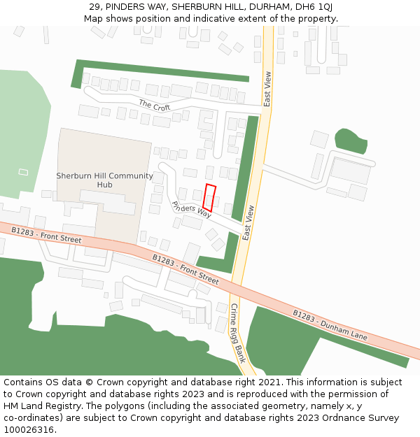 29, PINDERS WAY, SHERBURN HILL, DURHAM, DH6 1QJ: Location map and indicative extent of plot