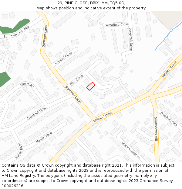 29, PINE CLOSE, BRIXHAM, TQ5 0DJ: Location map and indicative extent of plot