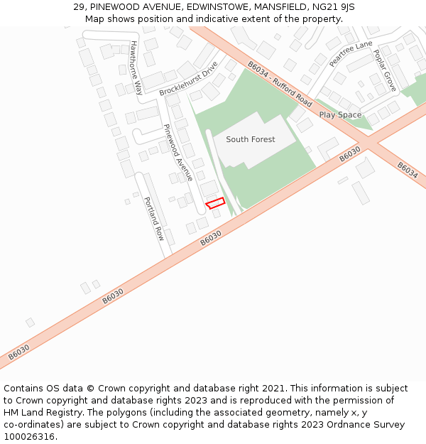 29, PINEWOOD AVENUE, EDWINSTOWE, MANSFIELD, NG21 9JS: Location map and indicative extent of plot