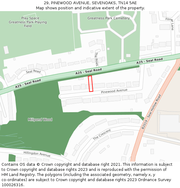 29, PINEWOOD AVENUE, SEVENOAKS, TN14 5AE: Location map and indicative extent of plot