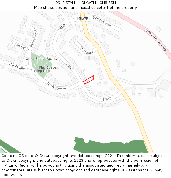 29, PISTYLL, HOLYWELL, CH8 7SH: Location map and indicative extent of plot