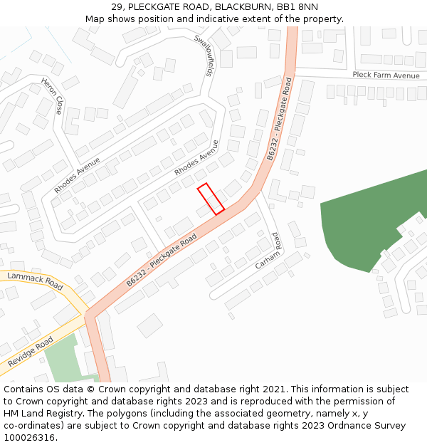 29, PLECKGATE ROAD, BLACKBURN, BB1 8NN: Location map and indicative extent of plot