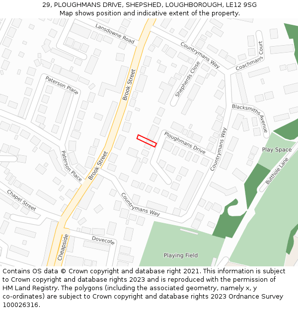 29, PLOUGHMANS DRIVE, SHEPSHED, LOUGHBOROUGH, LE12 9SG: Location map and indicative extent of plot