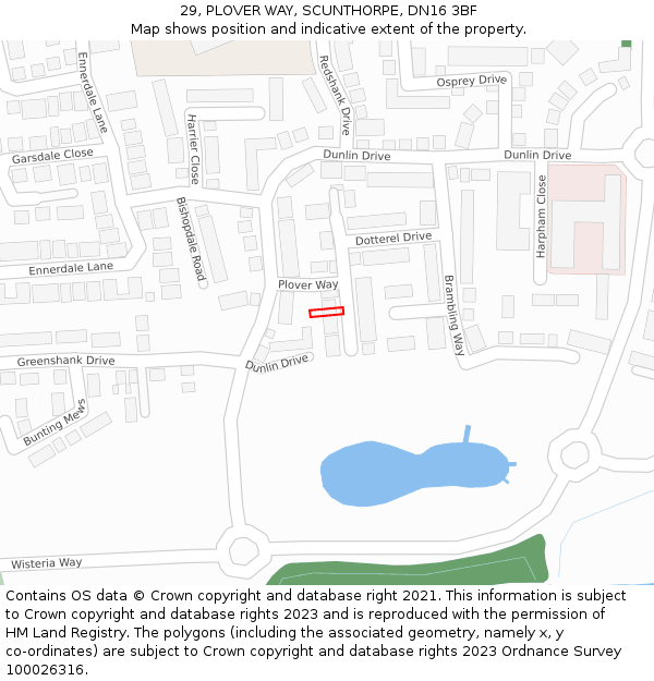 29, PLOVER WAY, SCUNTHORPE, DN16 3BF: Location map and indicative extent of plot