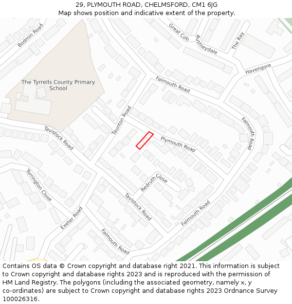 29, PLYMOUTH ROAD, CHELMSFORD, CM1 6JG: Location map and indicative extent of plot