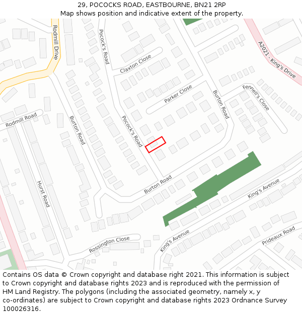 29, POCOCKS ROAD, EASTBOURNE, BN21 2RP: Location map and indicative extent of plot