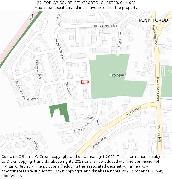 29, POPLAR COURT, PENYFFORDD, CHESTER, CH4 0FP: Location map and indicative extent of plot