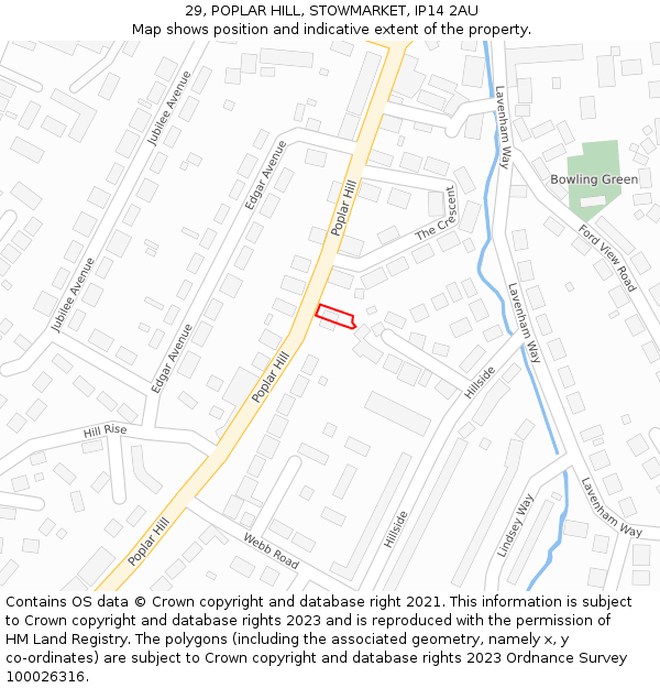 29, POPLAR HILL, STOWMARKET, IP14 2AU: Location map and indicative extent of plot