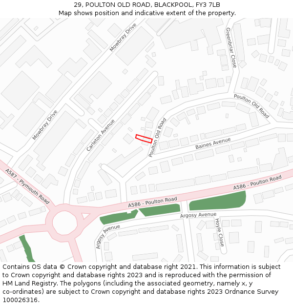 29, POULTON OLD ROAD, BLACKPOOL, FY3 7LB: Location map and indicative extent of plot