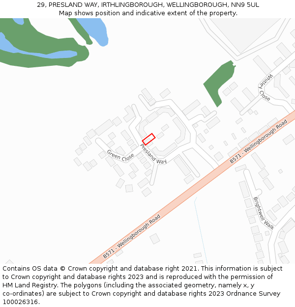 29, PRESLAND WAY, IRTHLINGBOROUGH, WELLINGBOROUGH, NN9 5UL: Location map and indicative extent of plot