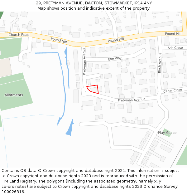 29, PRETYMAN AVENUE, BACTON, STOWMARKET, IP14 4NY: Location map and indicative extent of plot