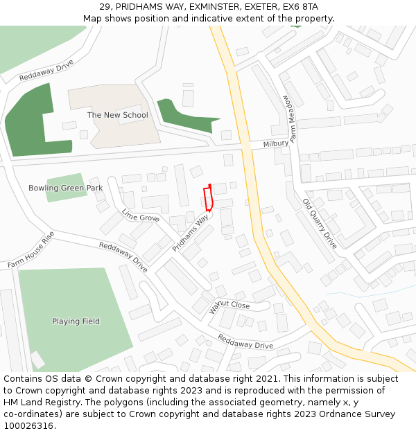 29, PRIDHAMS WAY, EXMINSTER, EXETER, EX6 8TA: Location map and indicative extent of plot