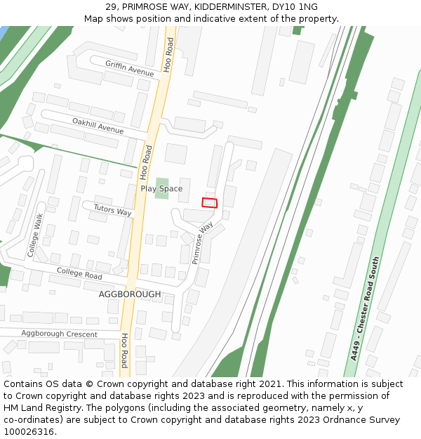 29, PRIMROSE WAY, KIDDERMINSTER, DY10 1NG: Location map and indicative extent of plot