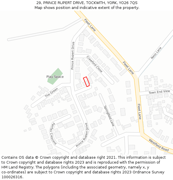 29, PRINCE RUPERT DRIVE, TOCKWITH, YORK, YO26 7QS: Location map and indicative extent of plot