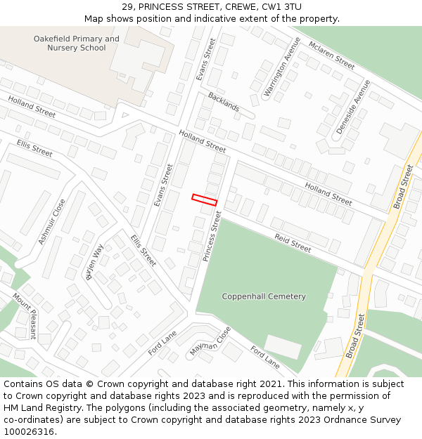 29, PRINCESS STREET, CREWE, CW1 3TU: Location map and indicative extent of plot