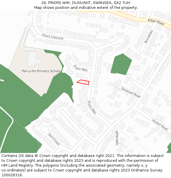 29, PRIORS WAY, DUNVANT, SWANSEA, SA2 7UH: Location map and indicative extent of plot