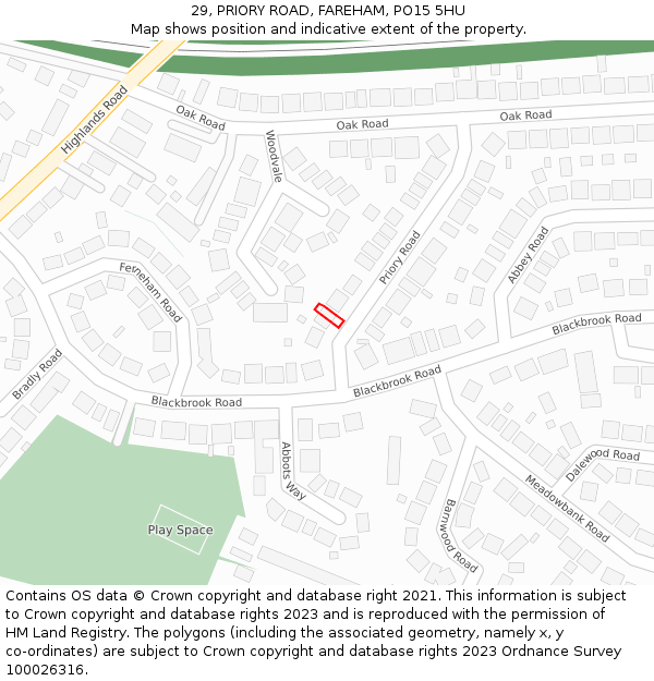 29, PRIORY ROAD, FAREHAM, PO15 5HU: Location map and indicative extent of plot