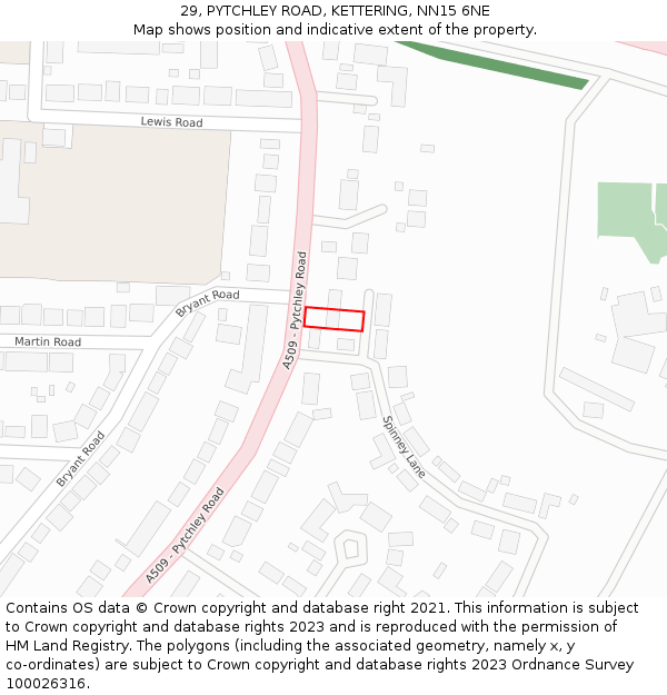 29, PYTCHLEY ROAD, KETTERING, NN15 6NE: Location map and indicative extent of plot