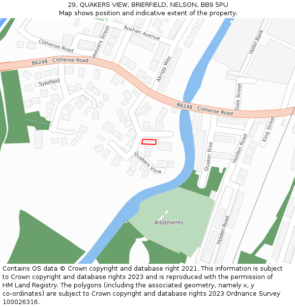 29, QUAKERS VIEW, BRIERFIELD, NELSON, BB9 5PU: Location map and indicative extent of plot