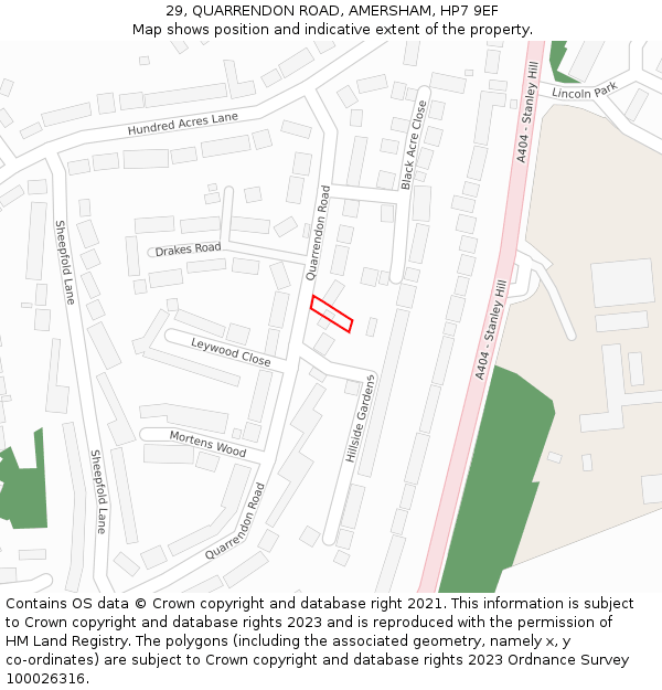 29, QUARRENDON ROAD, AMERSHAM, HP7 9EF: Location map and indicative extent of plot