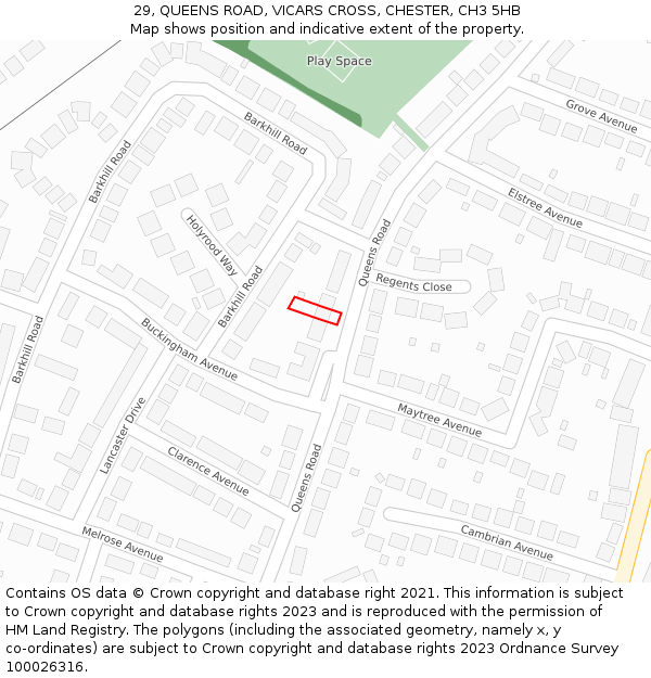 29, QUEENS ROAD, VICARS CROSS, CHESTER, CH3 5HB: Location map and indicative extent of plot