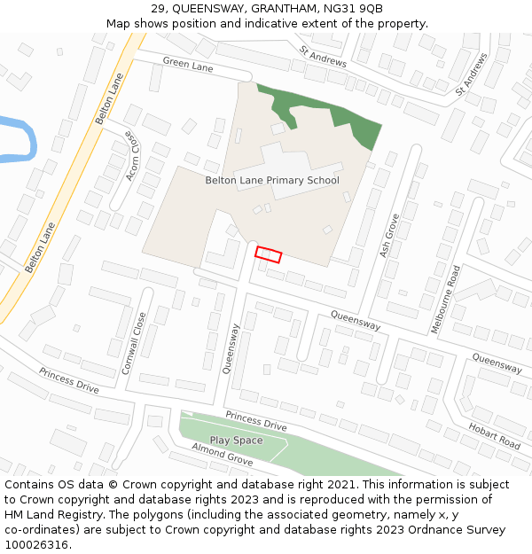 29, QUEENSWAY, GRANTHAM, NG31 9QB: Location map and indicative extent of plot