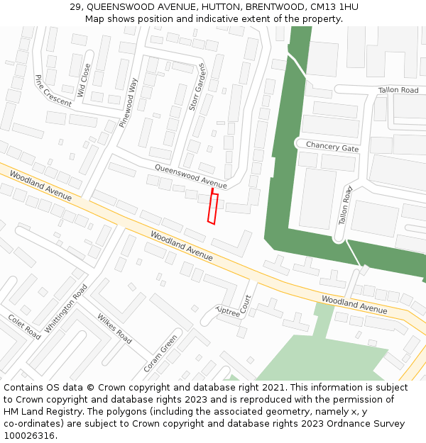 29, QUEENSWOOD AVENUE, HUTTON, BRENTWOOD, CM13 1HU: Location map and indicative extent of plot